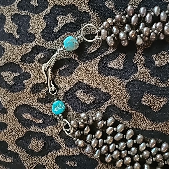 J. FORKS DESIGNS 75 CT ROYSTON TURQUOISE & PEACOCK FRESHWATER PEARL NECKLACE! - Picture 3 of 11